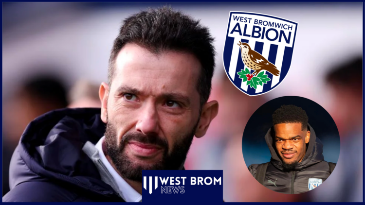Carlos Corberan and Grady Diangana with West Brom badge