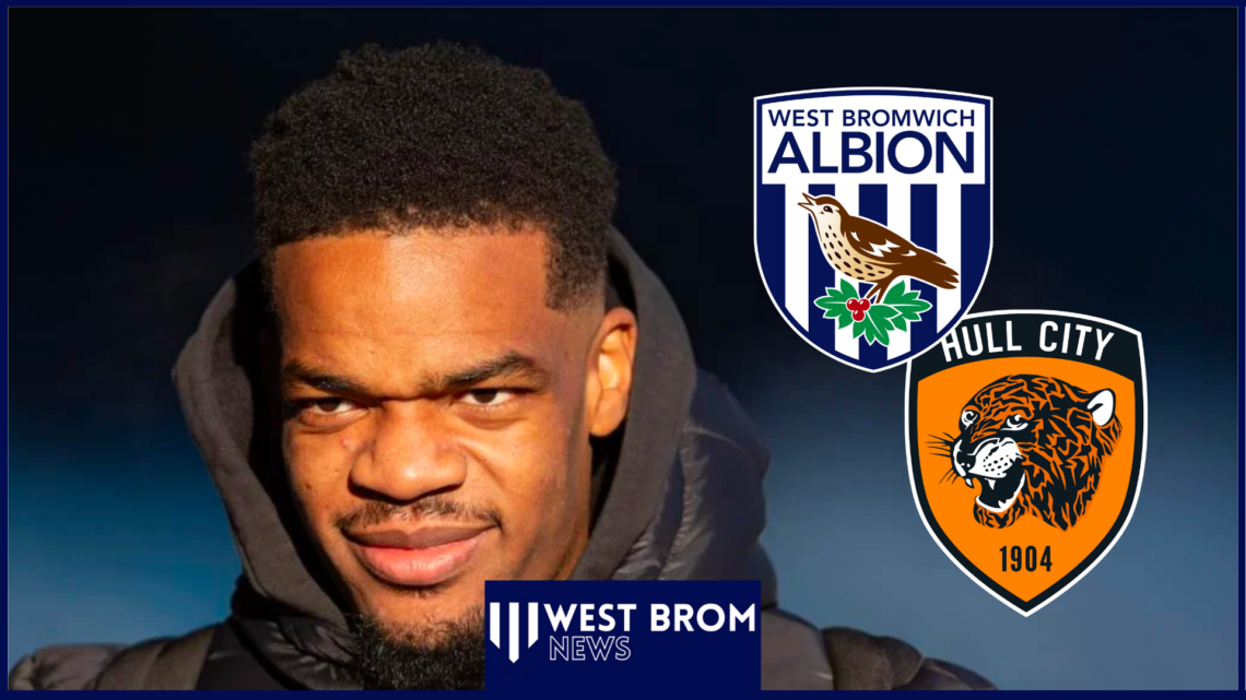Grady Diangana with West Brom and Hull City badges