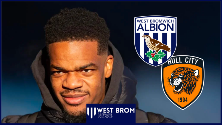Grady Diangana with West Brom and Hull City badges