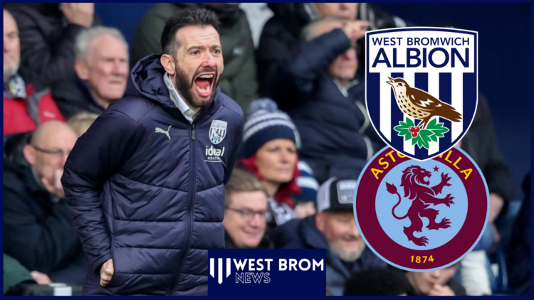 Carlos Corberan with West Brom and Aston Villa badges