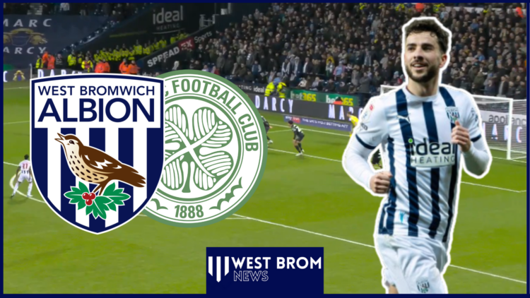 Mikey Johnston with West Brom and Celtic badges at The Hawthorns