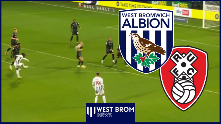 West Brom and Rotherham badges. Handball incident at The Hawthorns.