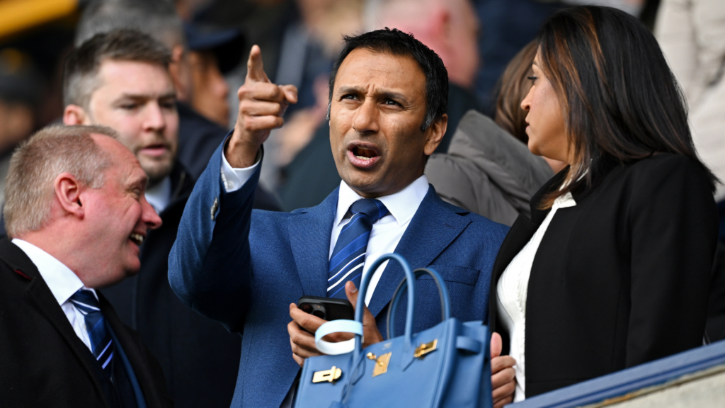 West Brom chairman Shilen Patel points his finger.