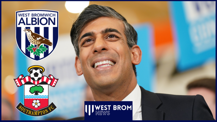 UK Prime Minister Rishi Sunak, West Brom and Southampton badges