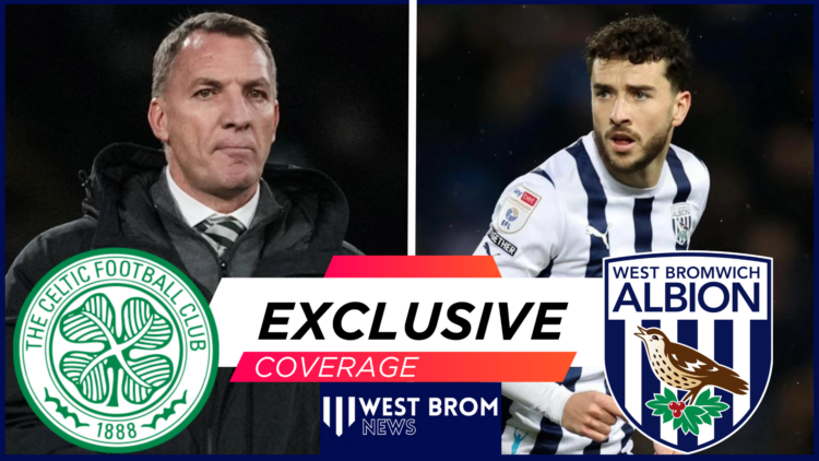 Brendan Rodgers, Mikey Johnston, Celtic badge, West Brom badge
