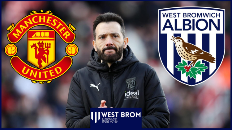 Carlos Corberan, West Brom and Manchester United badges