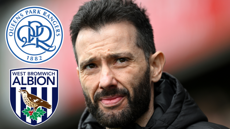 Carlos Corberan, QPR badge, West Brom badge