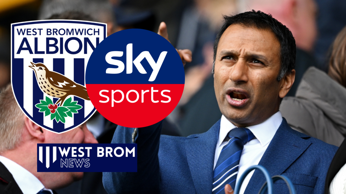 Shilen Patel, West Brom badge and Sky Sports logo