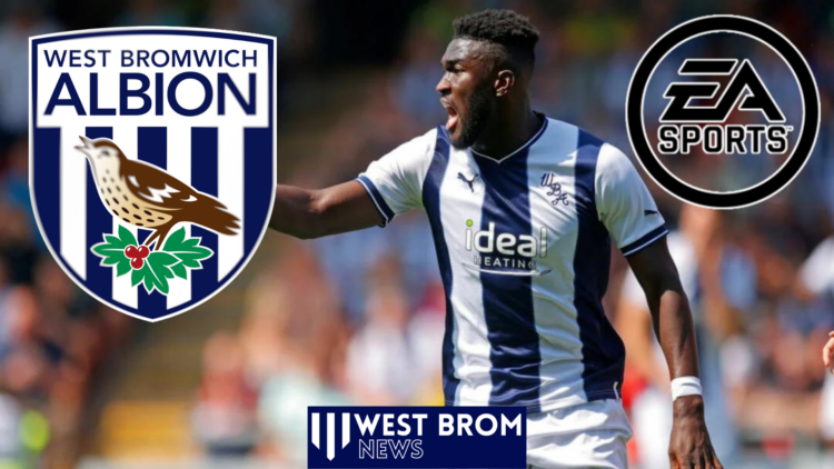 Daryl Dike, West Brom badge, EA Sports logo