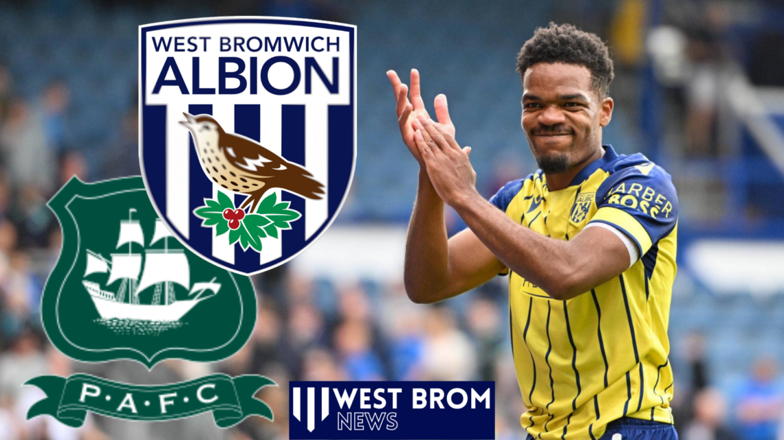Grady Diangana, West Brom badge, Plymouth Argyle badge