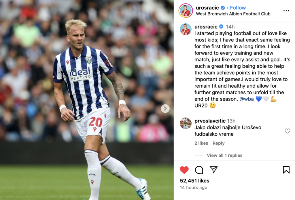 Uros Racic West Brom Instagram