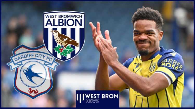 Grady Diangana, West Brom badge, Cardiff City badge