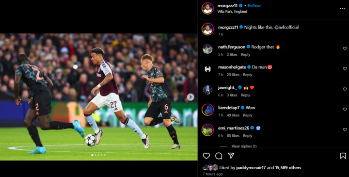 Picture of Mason Holgate comment on Morgan Rogers post