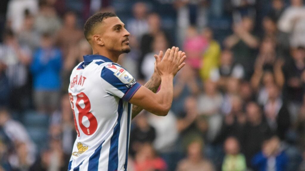 Karlan Grant applauds the West Brom supporters