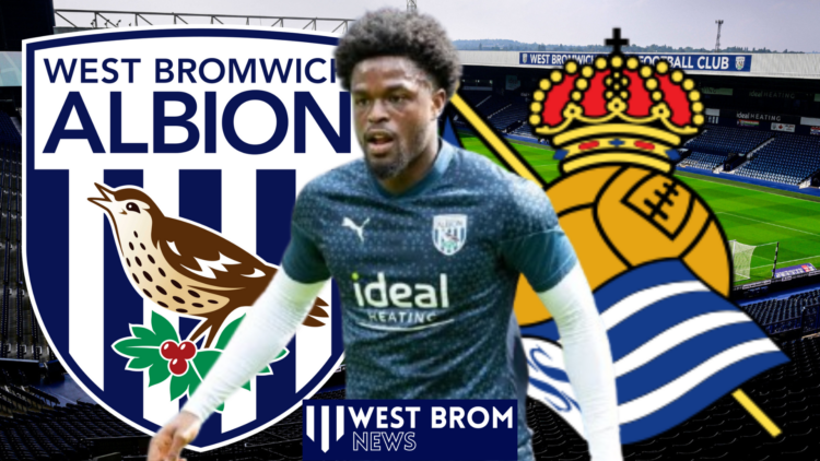 Josh Maja, West Brom badge, Real Sociedad badge