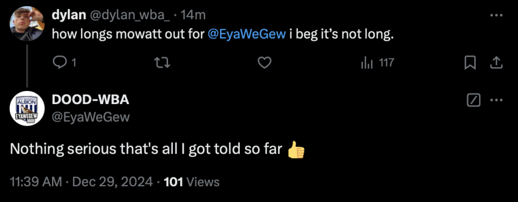 Alex Mowatt WBA injury