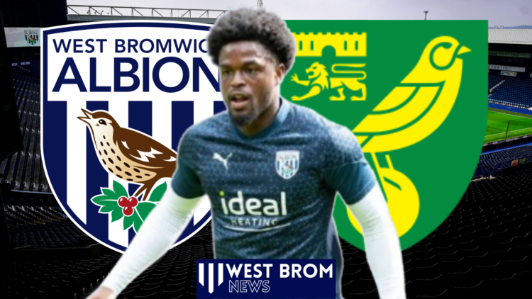 Josh Maja, West Brom badge, Norwich City badge