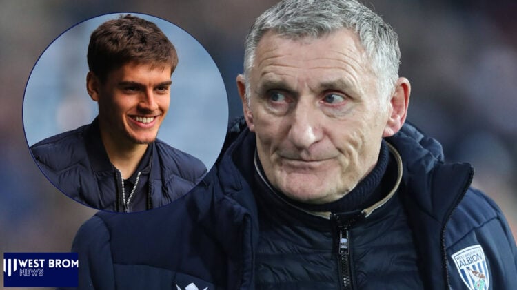 West Brom manager Tony Mowbray and player Tom Fellows