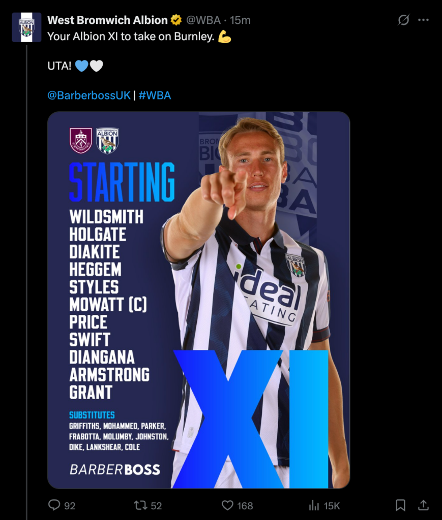 West Brom XI V Burnley