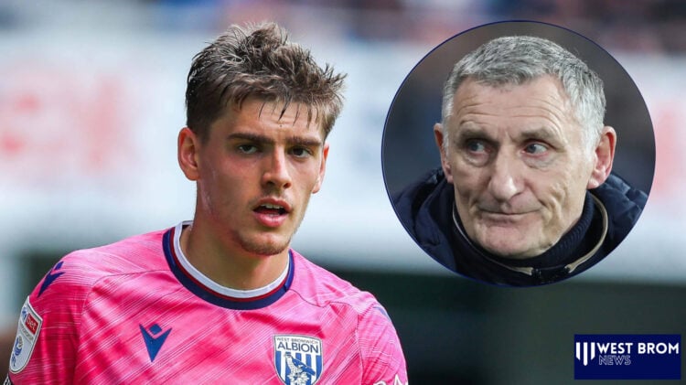 West Brom midfielder Tom Fellows and Tony Mowbray