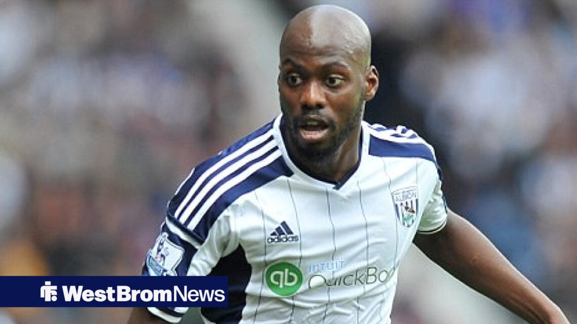 Youssouf Mulumbu playing for West Brom in the infamous pinstripe kit.