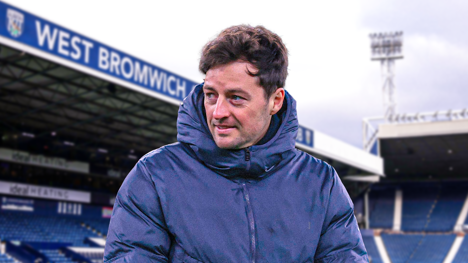 West Brom manager Ryan Mason smiles at The Hawthorns.