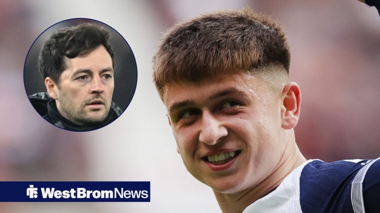 West Brom manager Ryan Mason and Tottenham forward Mikey Moore