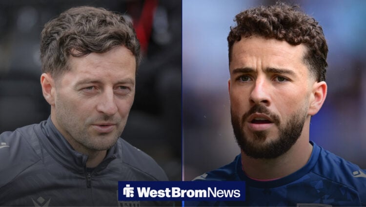 West Brom manager Ryan Mason stares at winger Mikey Johnston.