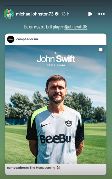 West Brom star Mikey Johnston's instagram story on John Swift.
