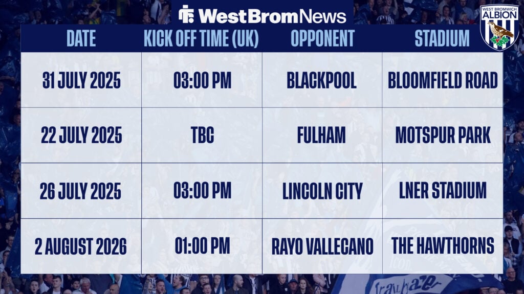 West Brom pre-season schedule
