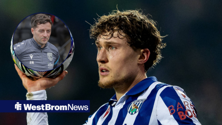 Callum Styles looking at inset of West Brom manager Ryan Mason