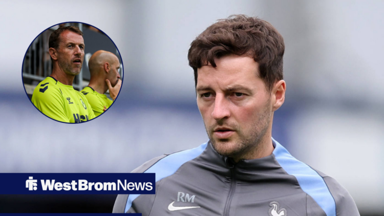 West Brom boss Ryan Mason with Gary Rowett inset.
