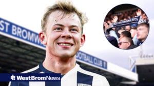 West Brom striker Aune Heggebo and West Brom fans.