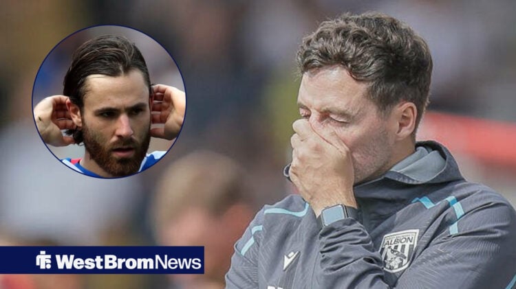 Ben Brereton-Diaz in a circular inset next to Ryan Mason, covering his face.
