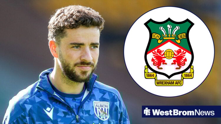 Mikey Johnston looking pleased, with Wrexham badge inset