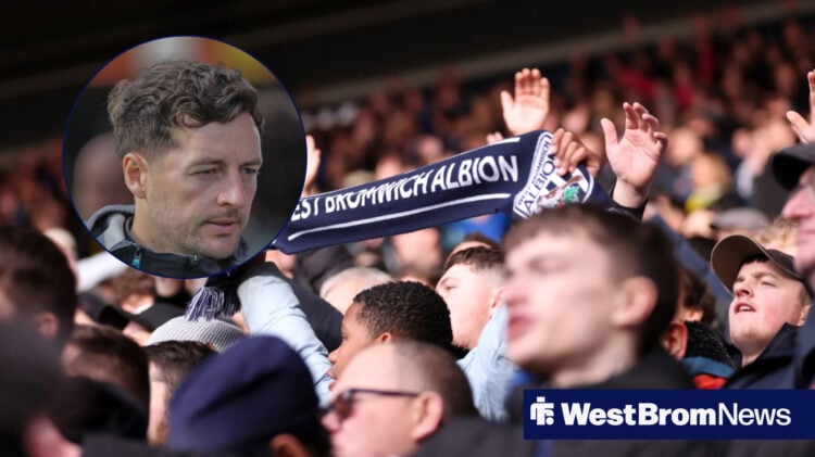 Ryan Mason in a circular inset, West Brom supporters