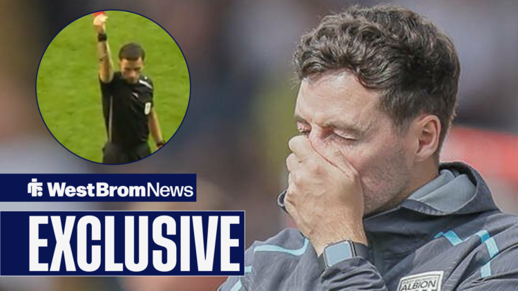 Ryan Mason furious in West Brom tracksuit with exclusive tag and referee showing red card in circular inset
