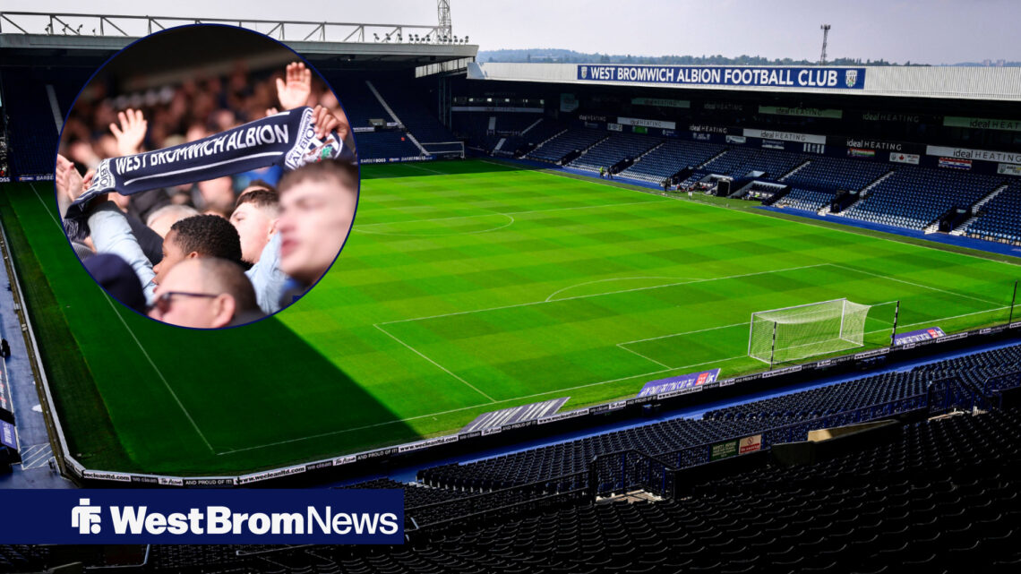 West Brom's home The Hawthorns, as West Brom fans hold scarves aloft.