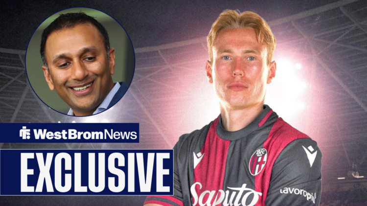Bologna defender Torbjorn Heggem with Shilen Patel in a circular inset.
