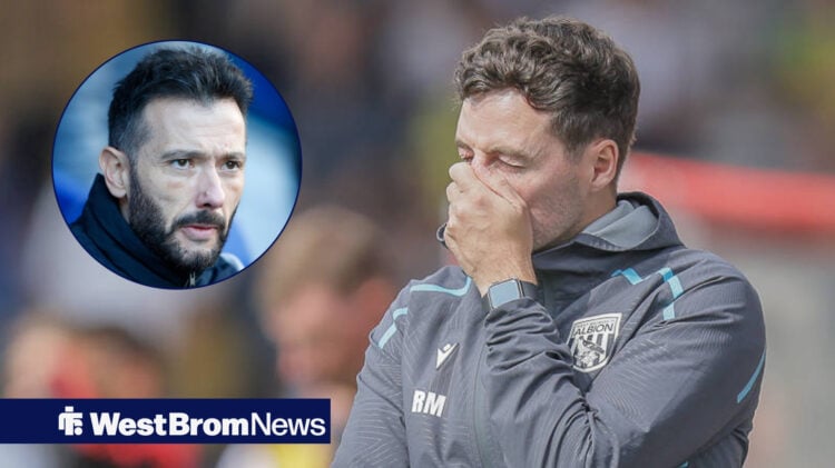 West Brom manager Ryan Mason and Carlos Corberan