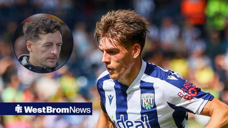West Brom manager Ryan Mason in circular inset and Tom Fellows