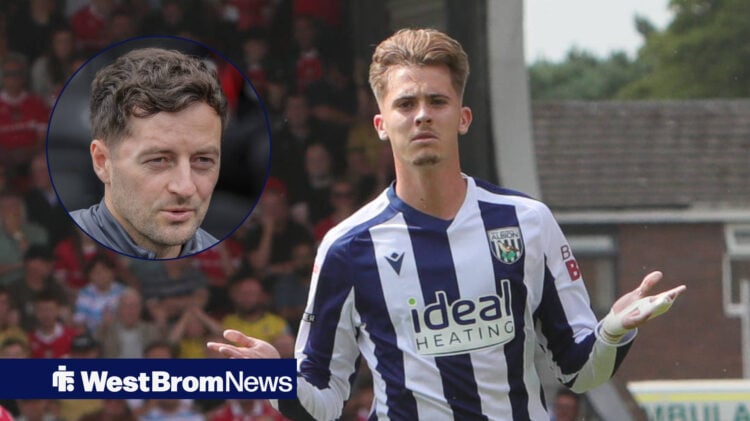West Brom midfielder Isaac Price celebrating with Ryan Mason included in a circlular inset