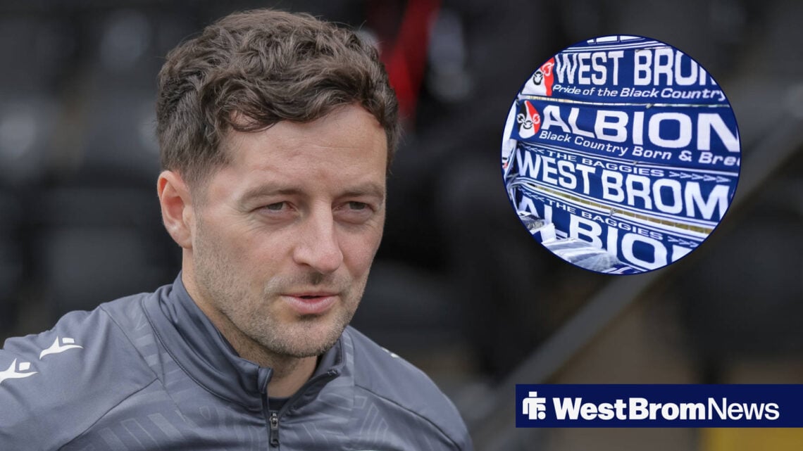 Ryan Mason looking towards West Brom scarfs outside of The Hawthorns