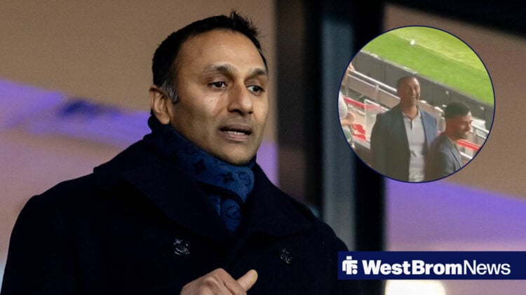 Shilen Patel and a screenshot of the West Brom Chairman from the win against Wrexham