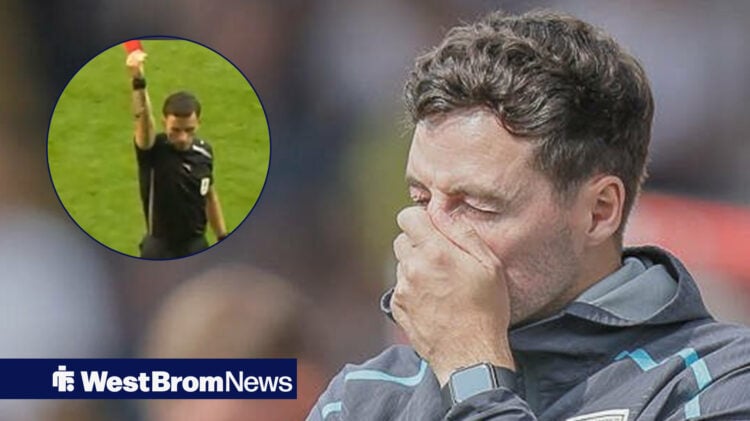 Ryan Mason looking annoyed with referee showing red card in circular inset