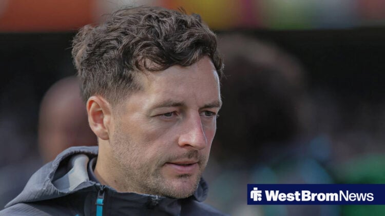 West Brom manager Ryan Mason contemplating during training