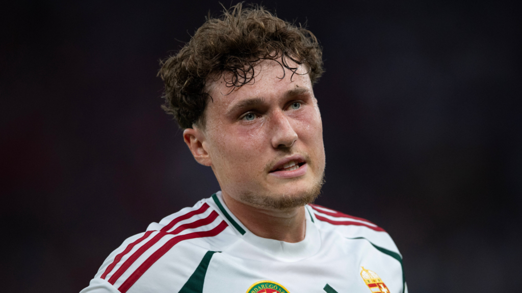 A close-up shot of West Brom defender Callum Styles in action for Hungary.