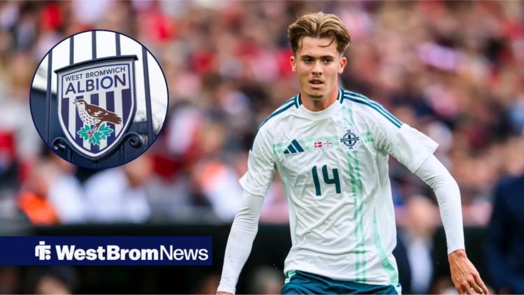 Isaac Price playing for Norther Ireland next to the West Brom badge