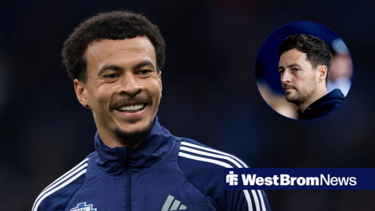 Deli Alli smiling at Ryan Mason in circular inset