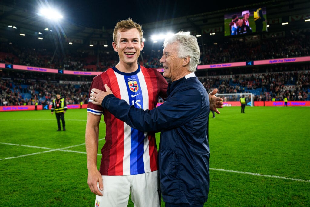 West Brom striker Aune Heggebo with Norway coach